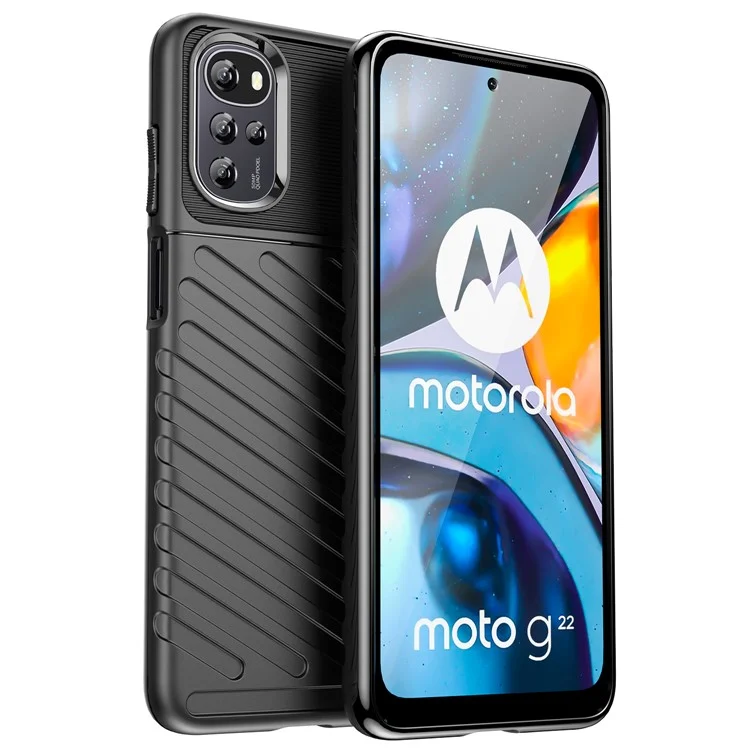 Für Motorola Moto G22 / E32 4G / E32S 4G Thunder-serie Verdickte Anti-drop-tpu-hülle Twill Textur Telefon Rückdecke - Schwarz