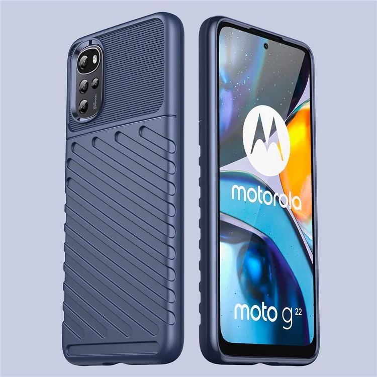 Для Motorola Moto G22 / E32 4G / E32S 4G Громовая Серия Серии Гром Утолщенный Антипрочный TPU Case Twill Twill Текстура Телефонная Крышка Обратно - Синий