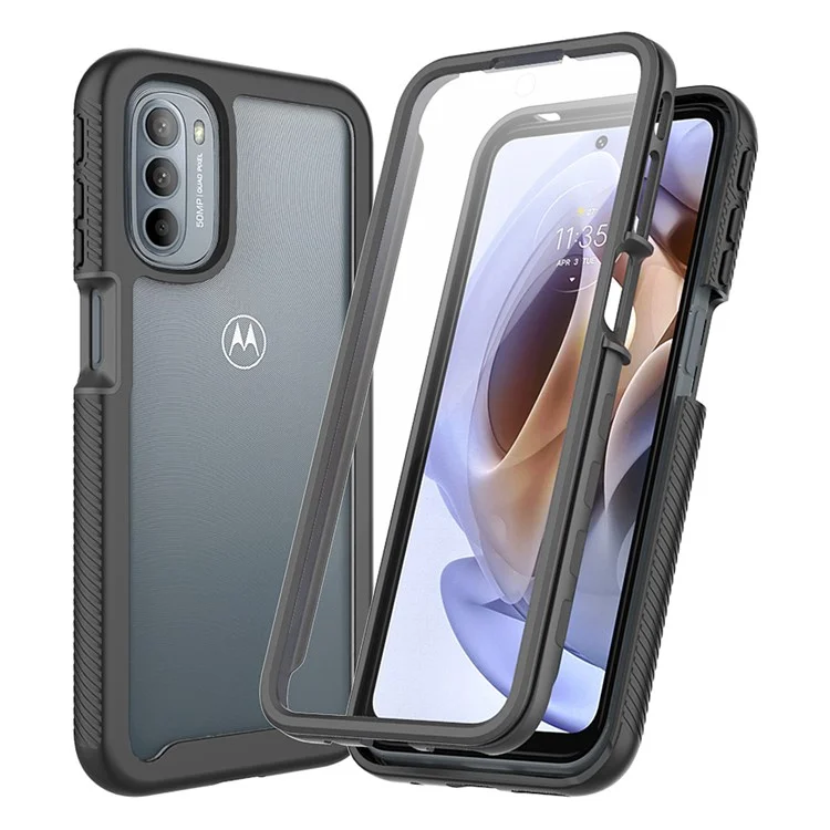 Para Motorola Moto G31/G41 Capa de Telefone com PC Rígido + TPU Macio Totalmente Protegida com Protetor de Tela PET - Preto
