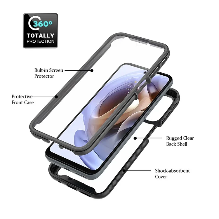 Para Motorola Moto G31/G41 Capa de Telefone com PC Rígido + TPU Macio Totalmente Protegida com Protetor de Tela PET - Preto
