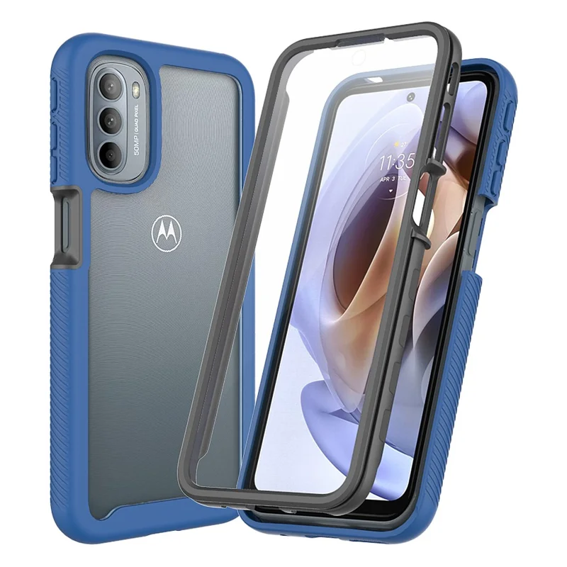 For Motorola Moto G31/G41 Hard PC + Soft TPU All-round Phone Case with PET Screen Protector - Dark Blue