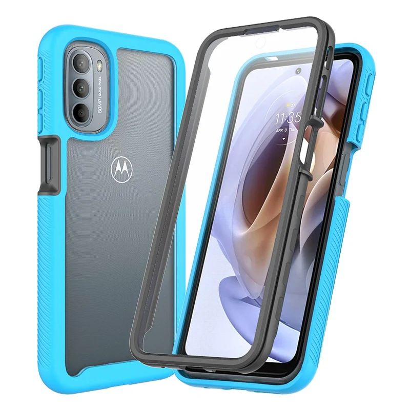 For Motorola Moto G31/G41 Hard PC + Soft TPU All-round Phone Case with PET Screen Protector - Baby Blue
