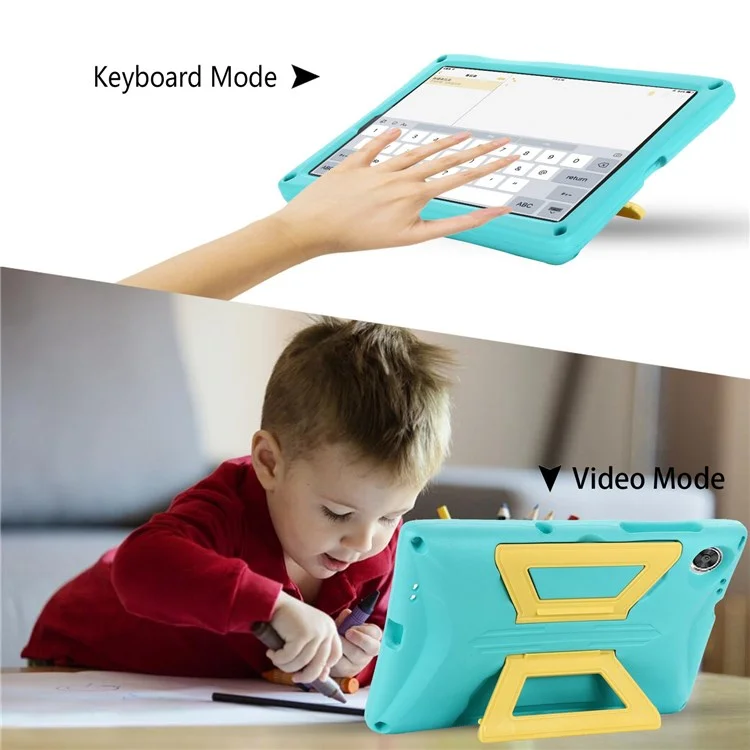 Per Lenovo Tab M10 HD Gen 2 TB-X306F/TB-X306X Kickstand Design Tablet Case Hand Grip EVA + PC Protective Cover with Shoulder Strap - Menta Verde/Giallo