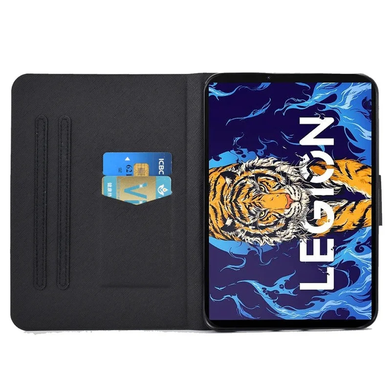 For Lenovo Legion Y700 Mønsterprintet Læder Skockabsorberende Tabletask Case - Tiger