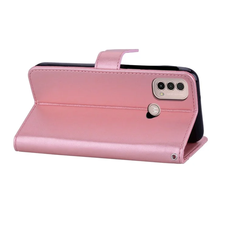 Für Motorola Moto E30 / E40 Schutztelefon Case Imprited Eule Blumenmuster PU Leder + TPU Brieftasche Telefonabdeckung - Rosengold.