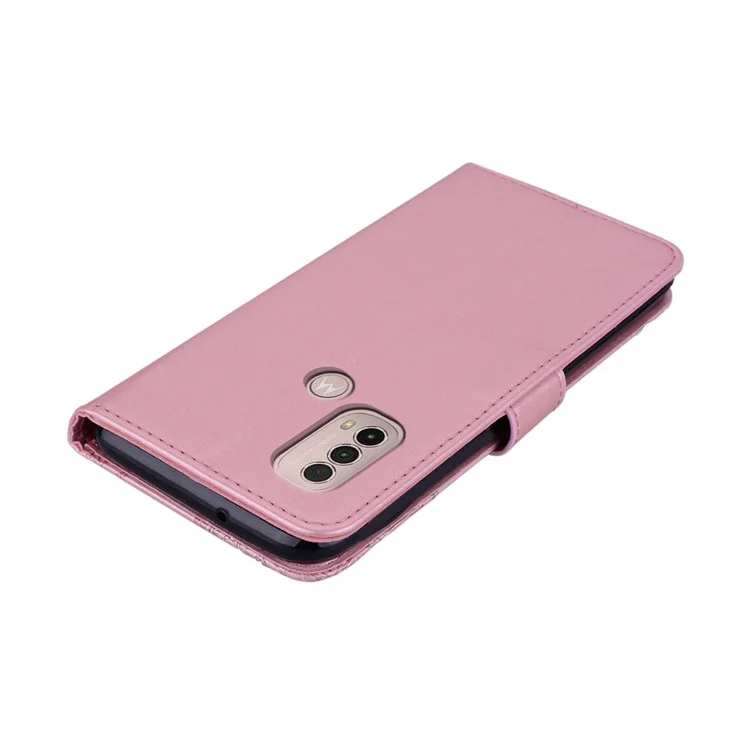 Für Motorola Moto E30 / E40 Schutztelefon Case Imprited Eule Blumenmuster PU Leder + TPU Brieftasche Telefonabdeckung - Rosengold.