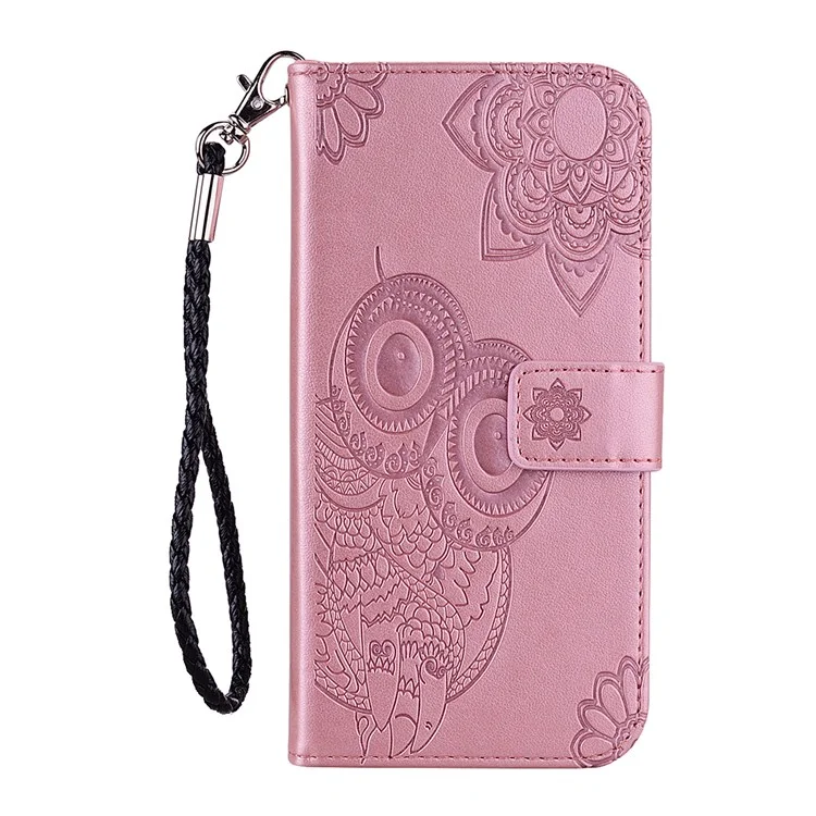 Für Motorola Moto E30 / E40 Schutztelefon Case Imprited Eule Blumenmuster PU Leder + TPU Brieftasche Telefonabdeckung - Rosengold.