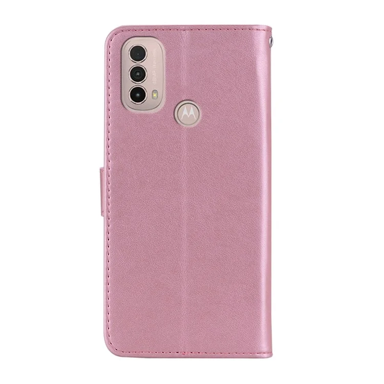 Für Motorola Moto E30 / E40 Schutztelefon Case Imprited Eule Blumenmuster PU Leder + TPU Brieftasche Telefonabdeckung - Rosengold.
