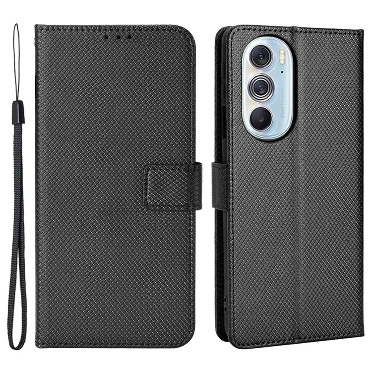 Für Motorola Edge X30/Motorola Edge X30 Pro (motorola Edge+(2022) Diamond Textur PU Leder -schutzhülle Faltbares Stand Phone Wallet Deckhülle - Schwarz