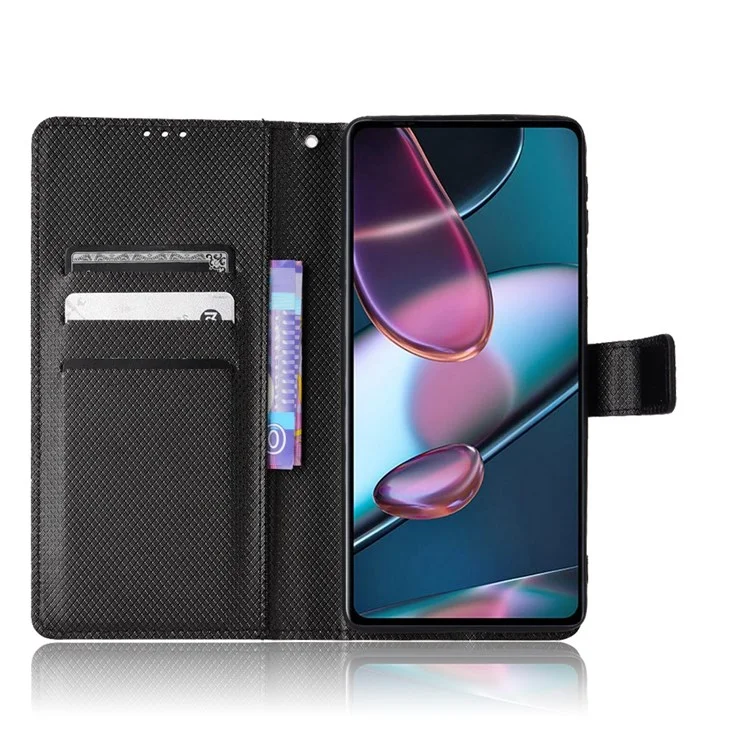 Für Motorola Edge X30/Motorola Edge X30 Pro (motorola Edge+(2022) Diamond Textur PU Leder -schutzhülle Faltbares Stand Phone Wallet Deckhülle - Schwarz