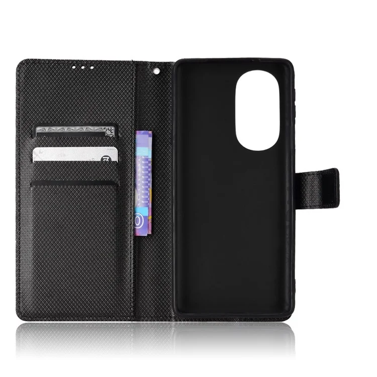 Für Motorola Edge X30/Motorola Edge X30 Pro (motorola Edge+(2022) Diamond Textur PU Leder -schutzhülle Faltbares Stand Phone Wallet Deckhülle - Schwarz
