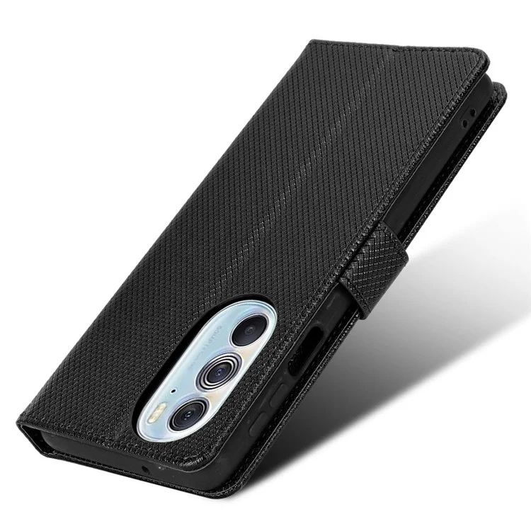 Für Motorola Edge X30/Motorola Edge X30 Pro (motorola Edge+(2022) Diamond Textur PU Leder -schutzhülle Faltbares Stand Phone Wallet Deckhülle - Schwarz
