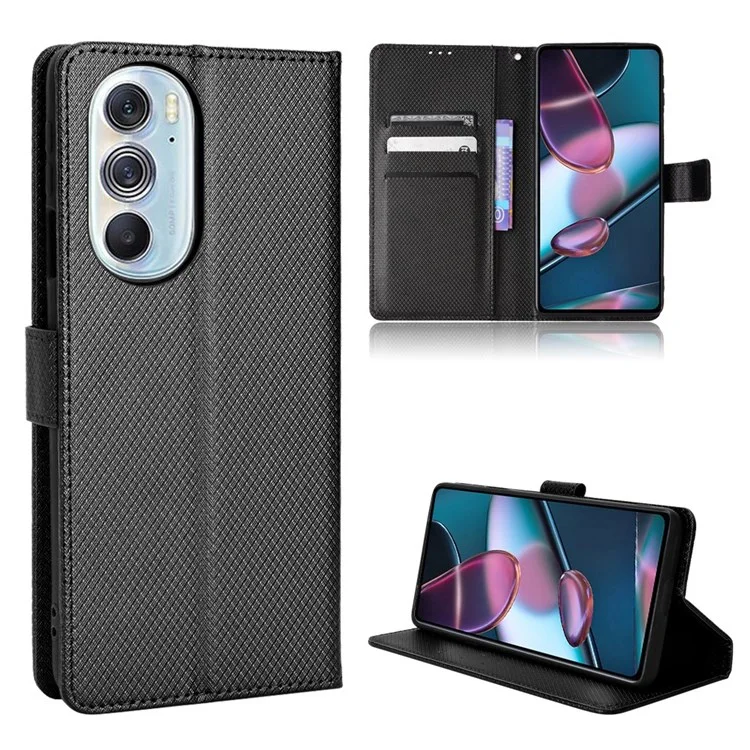 Für Motorola Edge X30/Motorola Edge X30 Pro (motorola Edge+(2022) Diamond Textur PU Leder -schutzhülle Faltbares Stand Phone Wallet Deckhülle - Schwarz