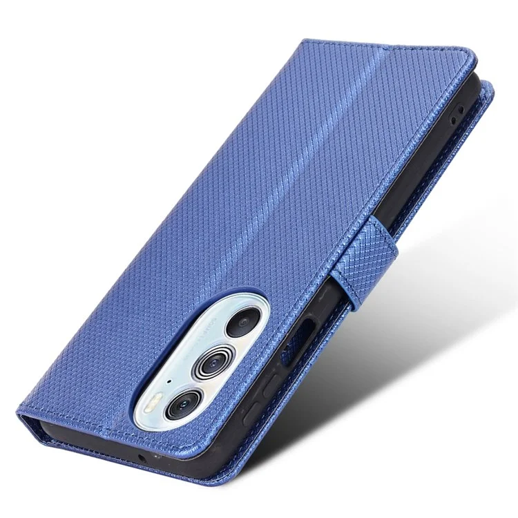 Für Motorola Edge X30/Motorola Edge X30 Pro (motorola Edge+(2022) Diamond Textur PU Leder -schutzhülle Faltbares Stand Phone Wallet Deckhülle - Blau