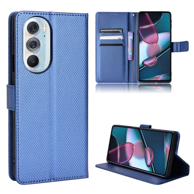 Für Motorola Edge X30/Motorola Edge X30 Pro (motorola Edge+(2022) Diamond Textur PU Leder -schutzhülle Faltbares Stand Phone Wallet Deckhülle - Blau