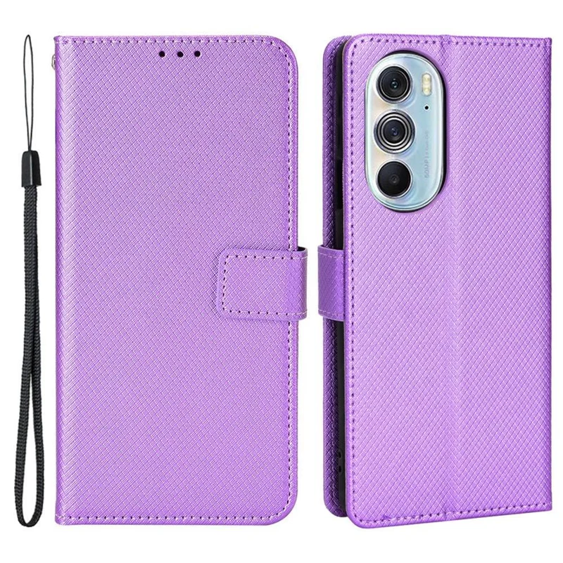 For Motorola Edge X30/Motorola Edge X30 Pro(Motorola Edge+ (2022) Diamond Texture PU Leather Protective Case Foldable Stand Phone Wallet Cover Shell - Purple