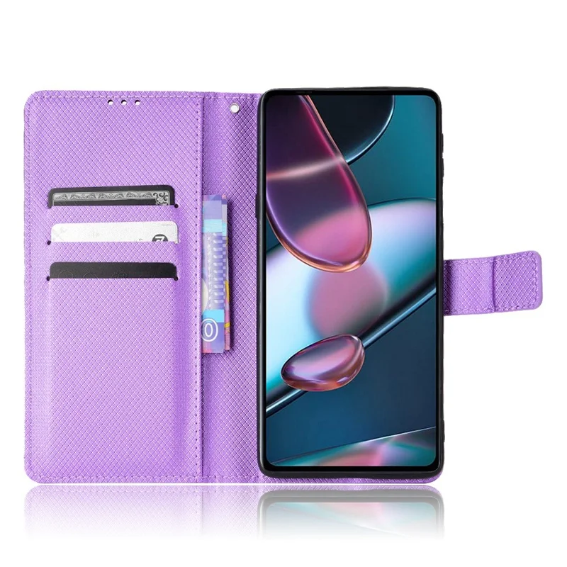 For Motorola Edge X30/Motorola Edge X30 Pro(Motorola Edge+ (2022) Diamond Texture PU Leather Protective Case Foldable Stand Phone Wallet Cover Shell - Purple