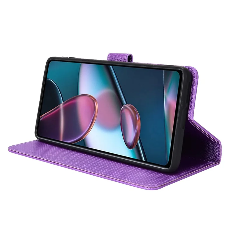 For Motorola Edge X30/Motorola Edge X30 Pro(Motorola Edge+ (2022) Diamond Texture PU Leather Protective Case Foldable Stand Phone Wallet Cover Shell - Purple