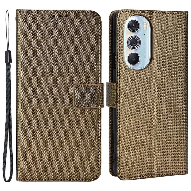 For Motorola Edge X30/Motorola Edge X30 Pro(Motorola Edge+ (2022) Diamond Texture PU Leather Protective Case Foldable Stand Phone Wallet Cover Shell - Brown