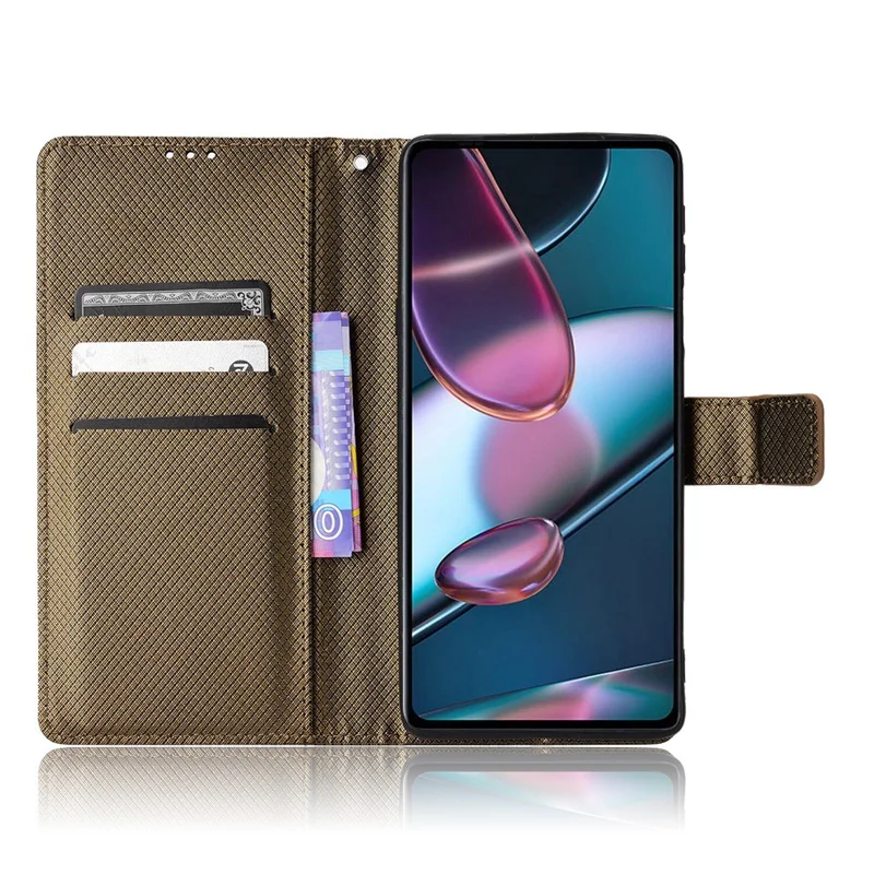 For Motorola Edge X30/Motorola Edge X30 Pro(Motorola Edge+ (2022) Diamond Texture PU Leather Protective Case Foldable Stand Phone Wallet Cover Shell - Brown