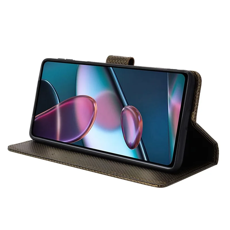 For Motorola Edge X30/Motorola Edge X30 Pro(Motorola Edge+ (2022) Diamond Texture PU Leather Protective Case Foldable Stand Phone Wallet Cover Shell - Brown