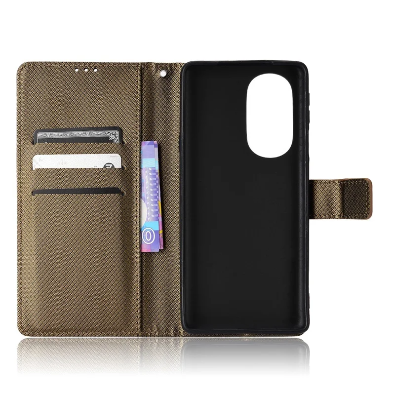 For Motorola Edge X30/Motorola Edge X30 Pro(Motorola Edge+ (2022) Diamond Texture PU Leather Protective Case Foldable Stand Phone Wallet Cover Shell - Brown