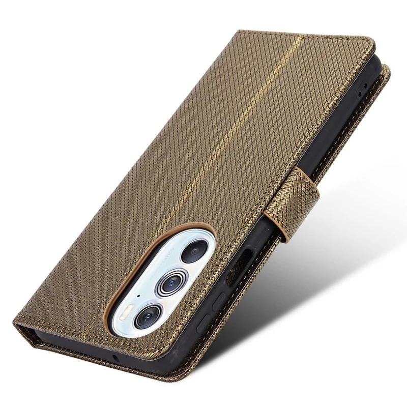 For Motorola Edge X30/Motorola Edge X30 Pro(Motorola Edge+ (2022) Diamond Texture PU Leather Protective Case Foldable Stand Phone Wallet Cover Shell - Brown