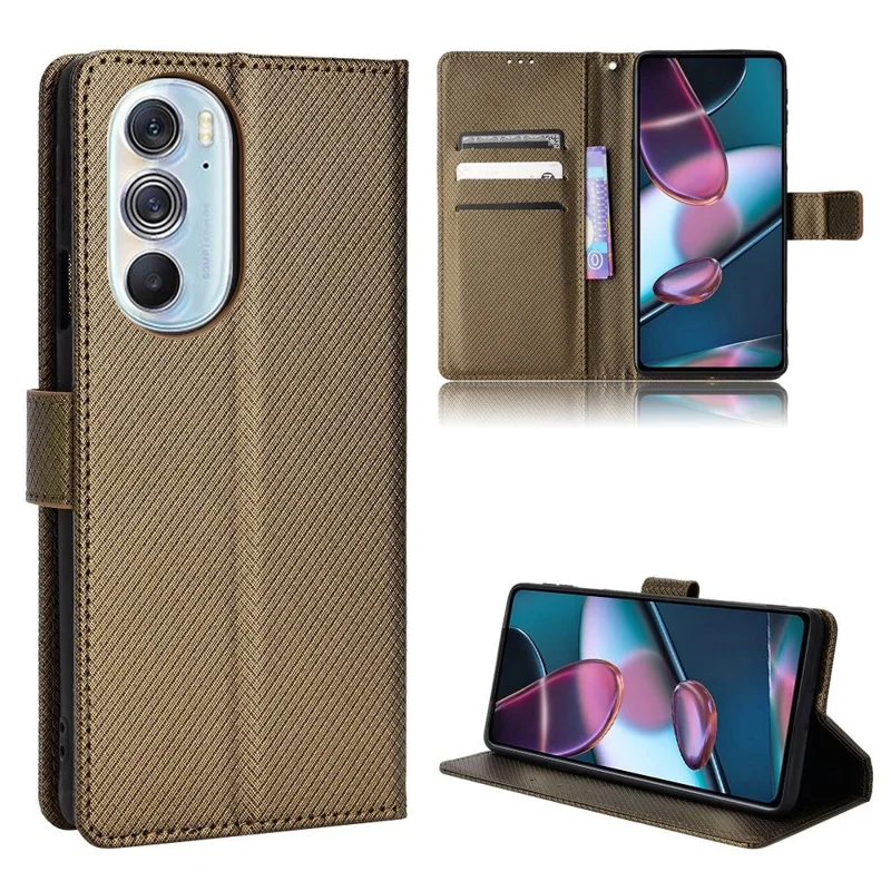 For Motorola Edge X30/Motorola Edge X30 Pro(Motorola Edge+ (2022) Diamond Texture PU Leather Protective Case Foldable Stand Phone Wallet Cover Shell - Brown