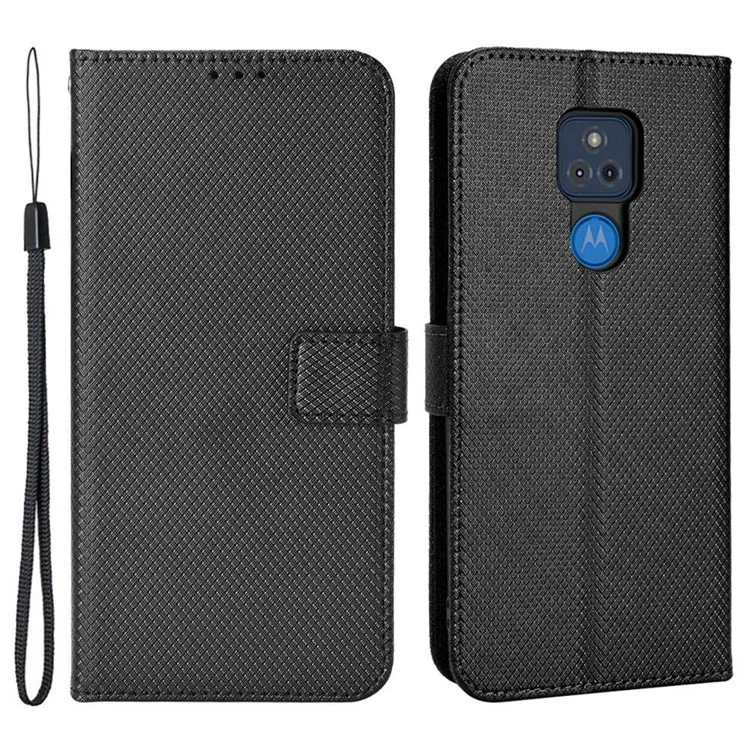 Para Motorola Moto G Play (2021) Diamante Textura PU Couro Phone Carteira Caso Flip Stand Capa Protetora - Preto