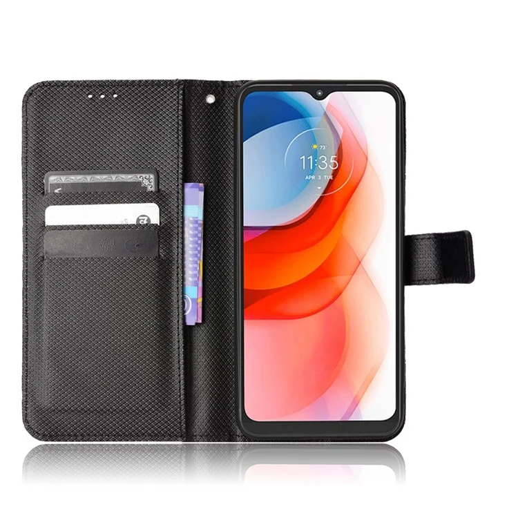 Para Motorola Moto G Play (2021) Diamante Textura PU Couro Phone Carteira Caso Flip Stand Capa Protetora - Preto