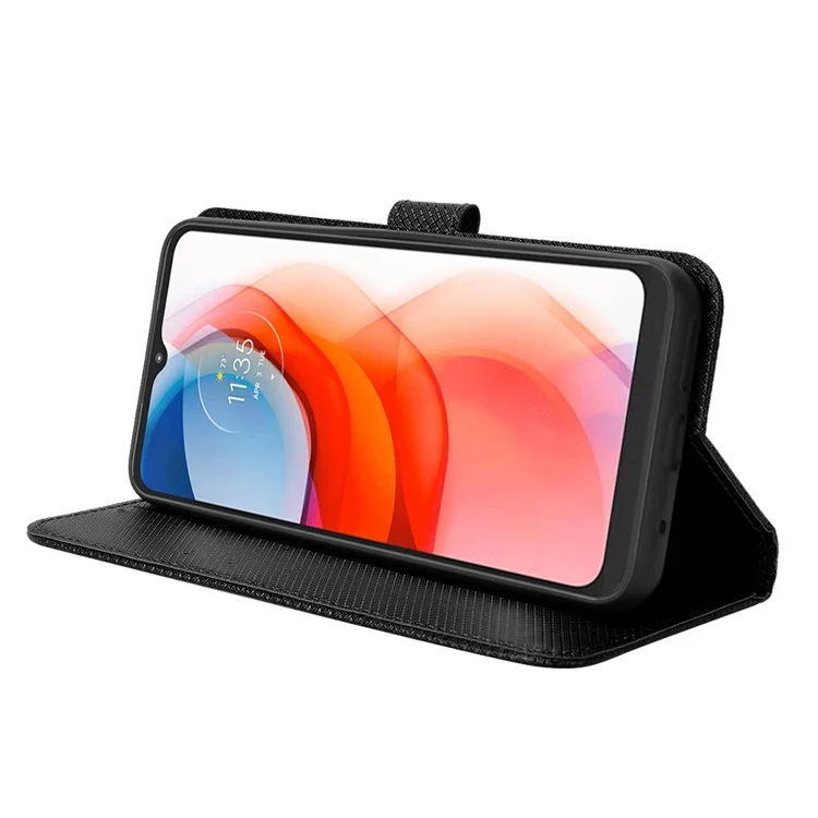 Para Motorola Moto G Play (2021) Diamante Textura PU Couro Phone Carteira Caso Flip Stand Capa Protetora - Preto