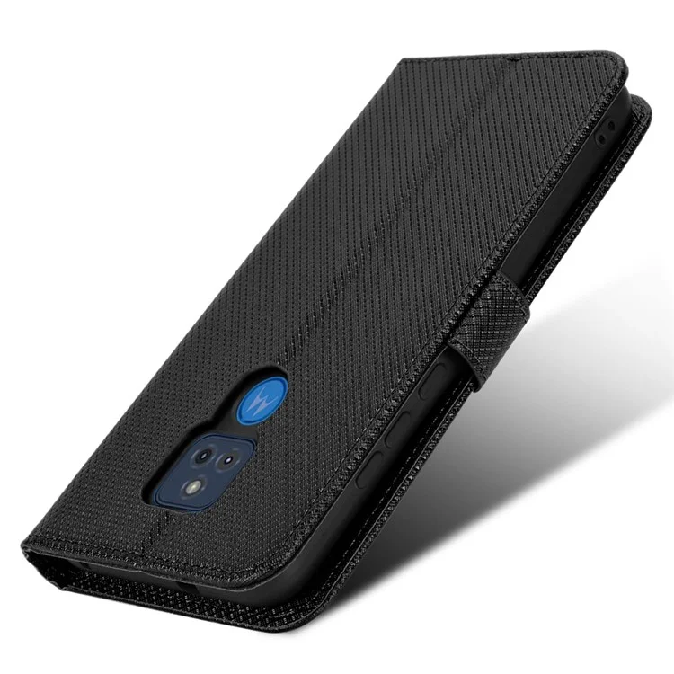 Para Motorola Moto G Play (2021) Diamante Textura PU Couro Phone Carteira Caso Flip Stand Capa Protetora - Preto