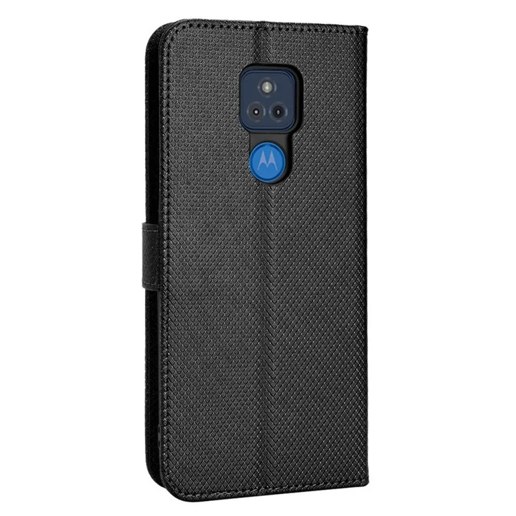 Para Motorola Moto G Play (2021) Diamante Textura PU Couro Phone Carteira Caso Flip Stand Capa Protetora - Preto
