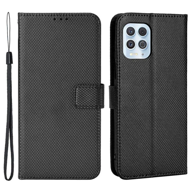 For Motorola Edge S/Moto G100 Diamond Texture PU Leather Wallet Case Foldable Stand Phone Protective Shell - Black