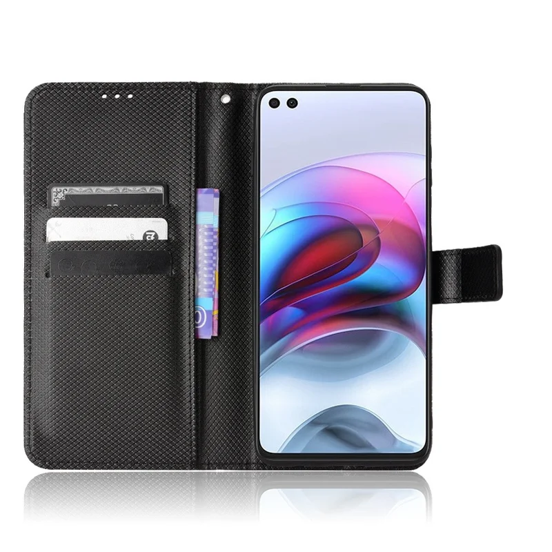 For Motorola Edge S/Moto G100 Diamond Texture PU Leather Wallet Case Foldable Stand Phone Protective Shell - Black