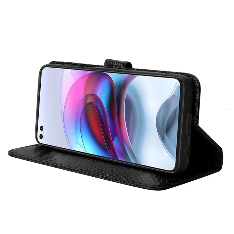 For Motorola Edge S/Moto G100 Diamond Texture PU Leather Wallet Case Foldable Stand Phone Protective Shell - Black