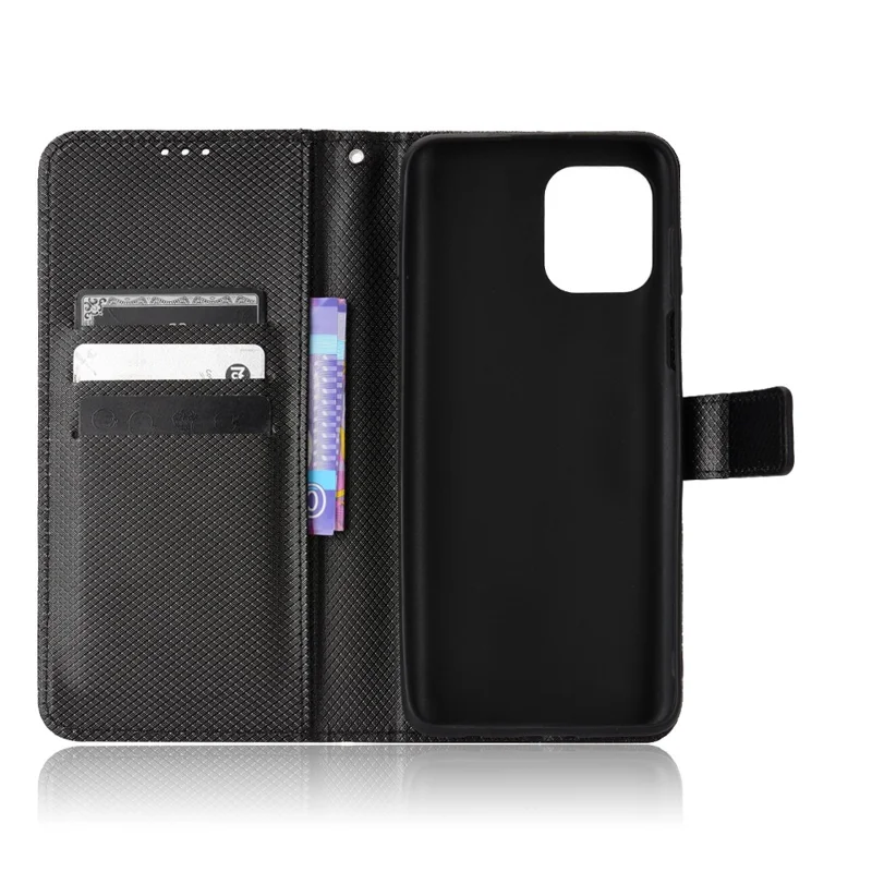 For Motorola Edge S/Moto G100 Diamond Texture PU Leather Wallet Case Foldable Stand Phone Protective Shell - Black
