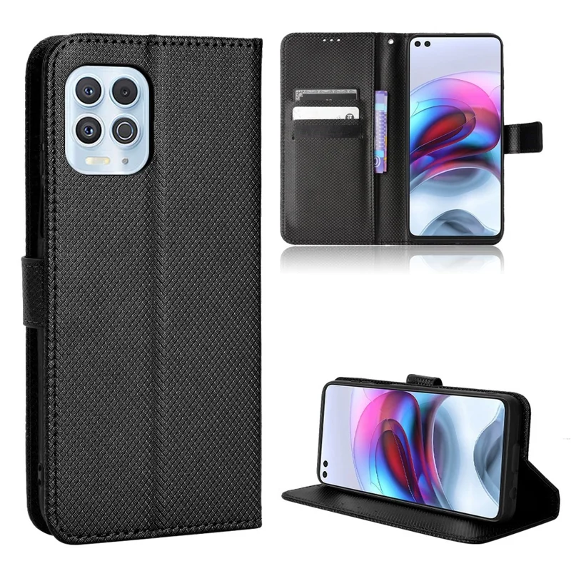 For Motorola Edge S/Moto G100 Diamond Texture PU Leather Wallet Case Foldable Stand Phone Protective Shell - Black