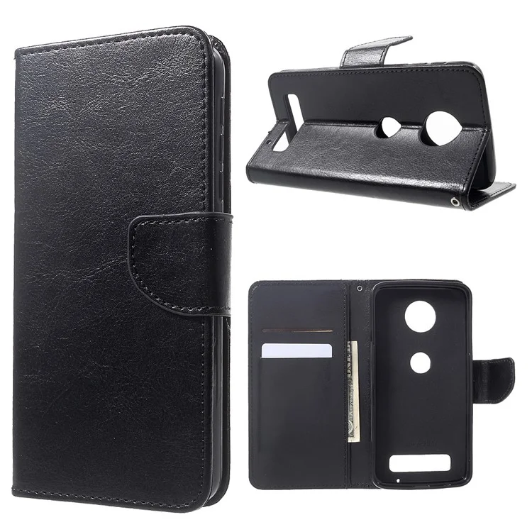 Crazy Horse Texture Leather Case Wallet Cover for Motorola Moto Z Play - Black