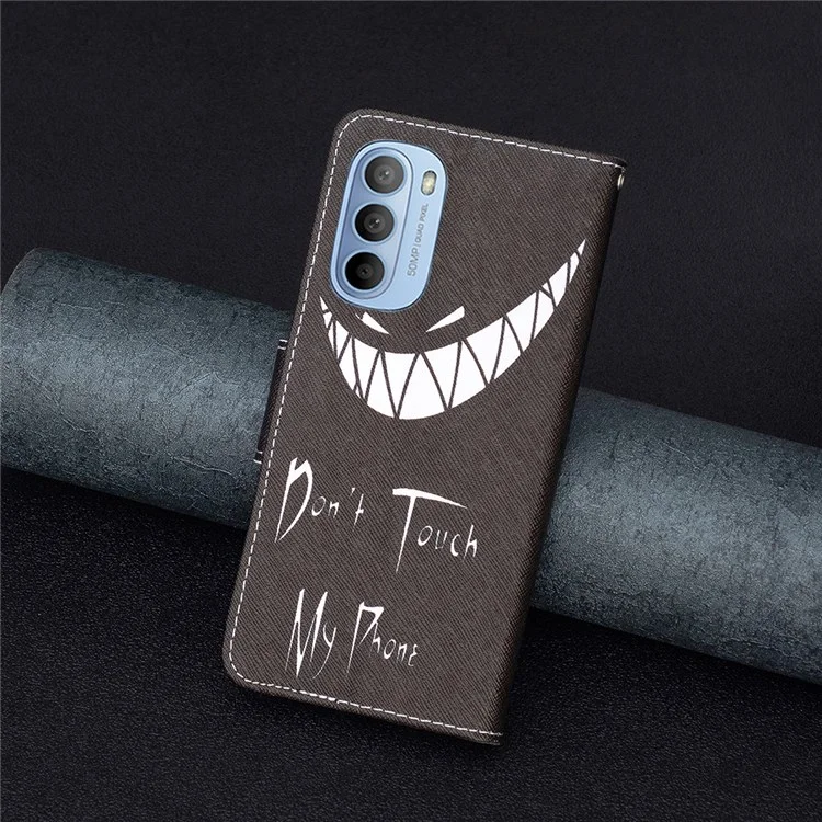BF Musterdruckende Lederserie-1 für Motorola Moto G31/G41 Musterdruckende Zerkratzungsfrische PU-Leder-Telefonhülle mit Ständer und Brieftasche - Fass mein Telefon nicht an