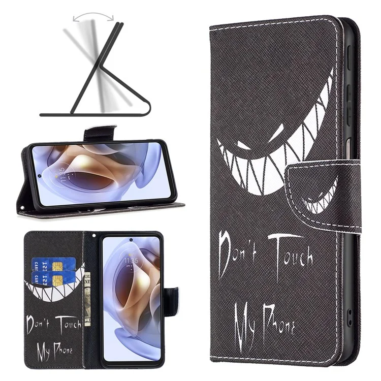 BF Musterdruckende Lederserie-1 für Motorola Moto G31/G41 Musterdruckende Zerkratzungsfrische PU-Leder-Telefonhülle mit Ständer und Brieftasche - Fass mein Telefon nicht an