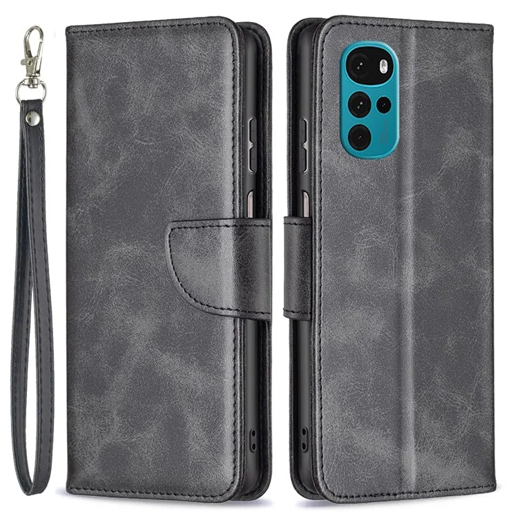 Für Motorola Moto G22 BF Leder Serie-4 Pu-lederschale, Magnetverschluss Anti-drop-ständer Cover Wallet Telefonhülle Mit Riemen - Schwarz