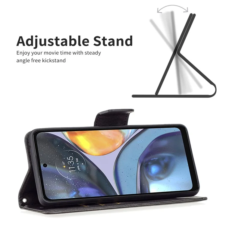 Für Motorola Moto G22 BF Leder Serie-4 Pu-lederschale, Magnetverschluss Anti-drop-ständer Cover Wallet Telefonhülle Mit Riemen - Schwarz