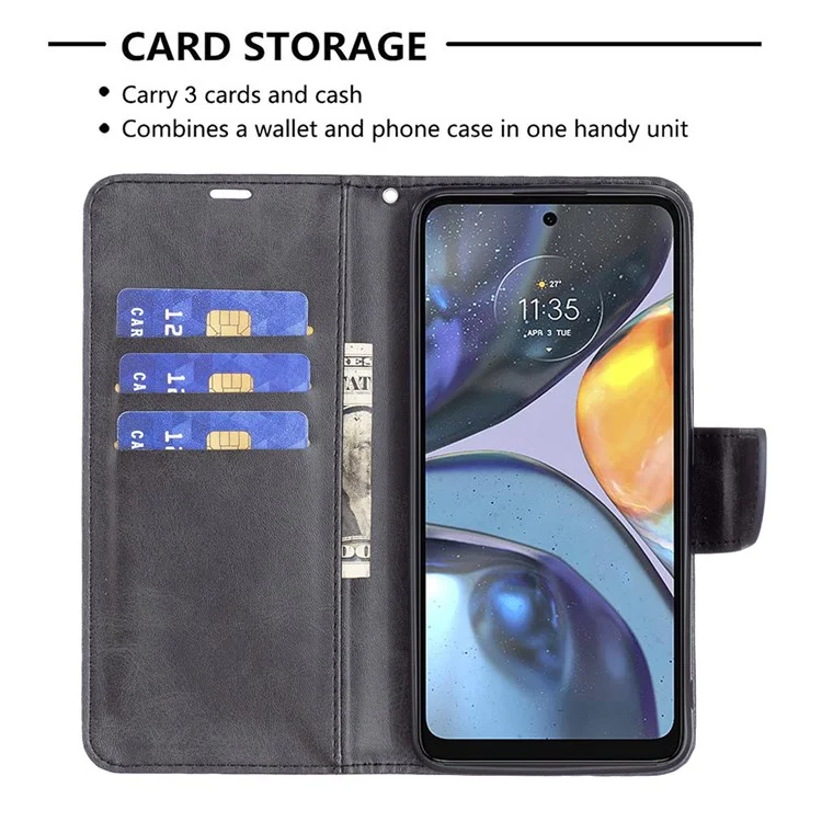 Für Motorola Moto G22 BF Leder Serie-4 Pu-lederschale, Magnetverschluss Anti-drop-ständer Cover Wallet Telefonhülle Mit Riemen - Schwarz