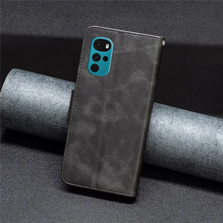 Für Motorola Moto G22 BF Leder Serie-4 Pu-lederschale, Magnetverschluss Anti-drop-ständer Cover Wallet Telefonhülle Mit Riemen - Schwarz