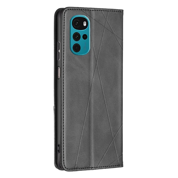 For Motorola Moto G22 Leather Case with Card Holder Imprinting Pattern Phone Stand Cover - Black