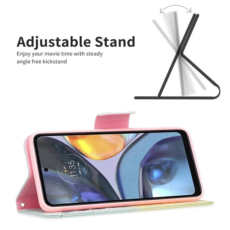 For Motorola Moto G22 Phone Case Pattern Printing PU Leather Wallet Stand Cover - Feather and Birds