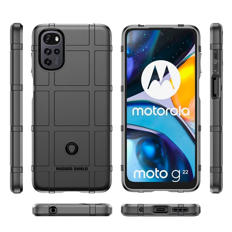 Étui de Téléphone à Grille Carrée Robuste Pour Motorola Moto G22 / E32 4G / E32S 4G, Couverture de Protection TPU Épaissie Anti-drop Épaissie - le Noir