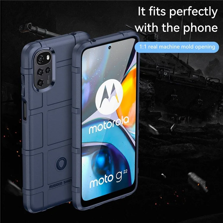 Rugged Square Grid Phone Case for Motorola Moto G22 / E32 4G / E32S 4G, Anti-drop Thickened TPU Protective Cover - Blue