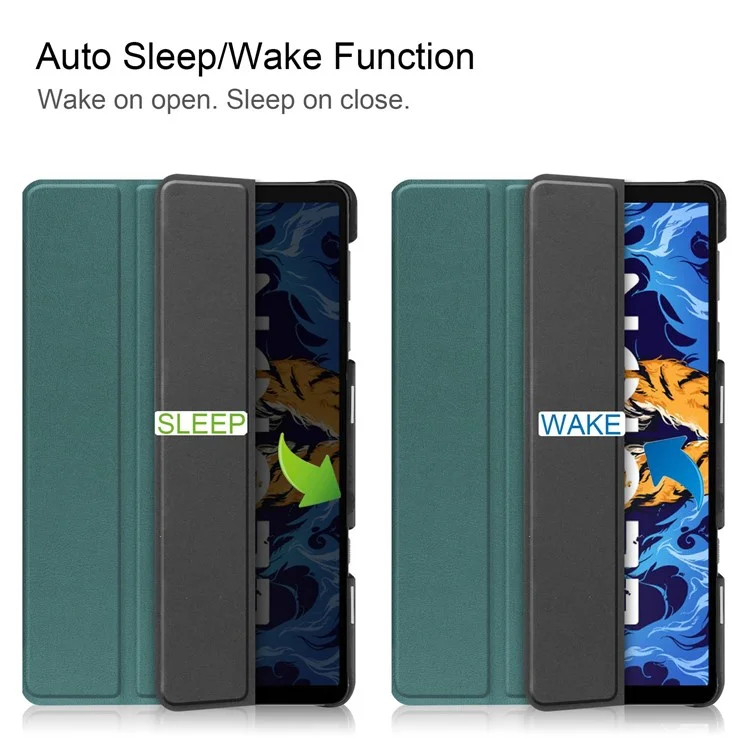 Tablet Covering Shell for Lenovo Legion Y700, PU Leather+PC Trifold Stand Cover Auto Sleep/Wake Design Protection Tablet Case - Blackish Green